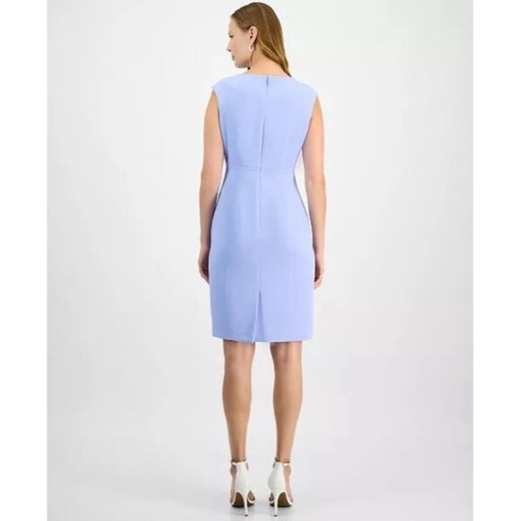 Kasper Womens Size 10 Blue V-Neck Sleeveless Sheath Dress Work Office Career NWT - Picture 4 of 11